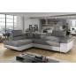 - Canapé d'angle convertible en tissu luxe et simili cuir 5 places, coffre, gris / blanc cassé, angle gauche (vu de face), ANNEC - Canapé d'angle convertible en tissu luxe et simili cuir 5 places, coffre, gris / blanc cassé, angle gauche (vu de face), ANNEC