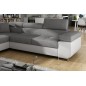 - Canapé d'angle convertible en tissu luxe et simili cuir 5 places, coffre, gris / blanc cassé, angle gauche (vu de face), ANNEC - Canapé d'angle convertible en tissu luxe et simili cuir 5 places, coffre, gris / blanc cassé, angle gauche (vu de face), ANNEC