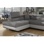 - Canapé d'angle convertible en tissu luxe et simili cuir 5 places, coffre, gris / blanc cassé, angle gauche (vu de face), ANNEC - Canapé d'angle convertible en tissu luxe et simili cuir 5 places, coffre, gris / blanc cassé, angle gauche (vu de face), ANNEC