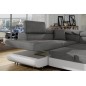 - Canapé d'angle convertible en tissu luxe et simili cuir 5 places, coffre, gris / blanc cassé, angle gauche (vu de face), ANNEC - Canapé d'angle convertible en tissu luxe et simili cuir 5 places, coffre, gris / blanc cassé, angle gauche (vu de face), ANNEC
