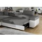 - Canapé d'angle convertible en tissu luxe et simili cuir 5 places, coffre, gris / blanc cassé, angle gauche (vu de face), ANNEC - Canapé d'angle convertible en tissu luxe et simili cuir 5 places, coffre, gris / blanc cassé, angle gauche (vu de face), ANNEC
