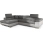 - Canapé d'angle convertible en tissu luxe et simili cuir 5 places, coffre, gris / blanc cassé, angle gauche (vu de face), ANNEC - Canapé d'angle convertible en tissu luxe et simili cuir 5 places, coffre, gris / blanc cassé, angle gauche (vu de face), ANNEC