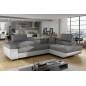 Canapé d'angle convertible en tissu luxe et simili cuir 5 places, coffre, gris / blanc cassé, angle droit (vu de face), ANNECY M Canapé d'angle convertible en tissu luxe et simili cuir 5 places, coffre, gris / blanc cassé, angle droit (vu de face), ANNECY M