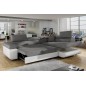 Canapé d'angle convertible en tissu luxe et simili cuir 5 places, coffre, gris / blanc cassé, angle droit (vu de face), ANNECY M Canapé d'angle convertible en tissu luxe et simili cuir 5 places, coffre, gris / blanc cassé, angle droit (vu de face), ANNECY M