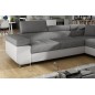 Canapé d'angle convertible en tissu luxe et simili cuir 5 places, coffre, gris / blanc cassé, angle droit (vu de face), ANNECY M Canapé d'angle convertible en tissu luxe et simili cuir 5 places, coffre, gris / blanc cassé, angle droit (vu de face), ANNECY M