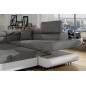Canapé d'angle convertible en tissu luxe et simili cuir 5 places, coffre, gris / blanc cassé, angle droit (vu de face), ANNECY M Canapé d'angle convertible en tissu luxe et simili cuir 5 places, coffre, gris / blanc cassé, angle droit (vu de face), ANNECY M