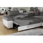 Canapé d'angle convertible en tissu luxe et simili cuir 5 places, coffre, gris / blanc cassé, angle droit (vu de face), ANNECY M Canapé d'angle convertible en tissu luxe et simili cuir 5 places, coffre, gris / blanc cassé, angle droit (vu de face), ANNECY M