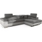 Canapé d'angle convertible en tissu luxe et simili cuir 5 places, coffre, gris / blanc cassé, angle droit (vu de face), ANNECY M Canapé d'angle convertible en tissu luxe et simili cuir 5 places, coffre, gris / blanc cassé, angle droit (vu de face), ANNECY M