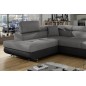Canapé d'angle convertible en tissu luxe et simili cuir 5 places, coffre, gris / noir, angle gauche (vu de face), ANNECY MIX