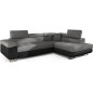 Canapé d'angle convertible en tissu luxe et simili cuir 5 places, coffre, gris / noir, angle droit (vu de face), ANNECY MIX