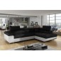 Canapé d'angle convertible en tissu luxe et simili cuir 5 places, coffre, noir / blanc, angle droit (vu de face), ANNECY MIX