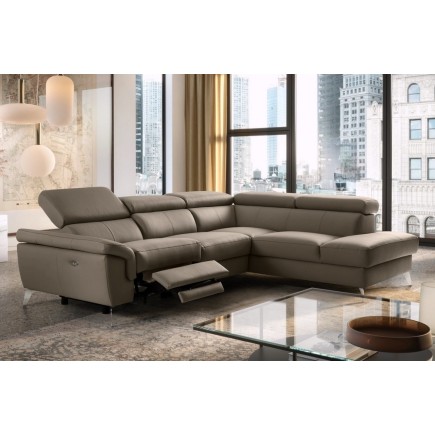 Canapé d'angle relax en 100% tout cuir, personnalisé en cuir EPAIS de luxe italien avec relax électrique et coffre, 5/6 places S