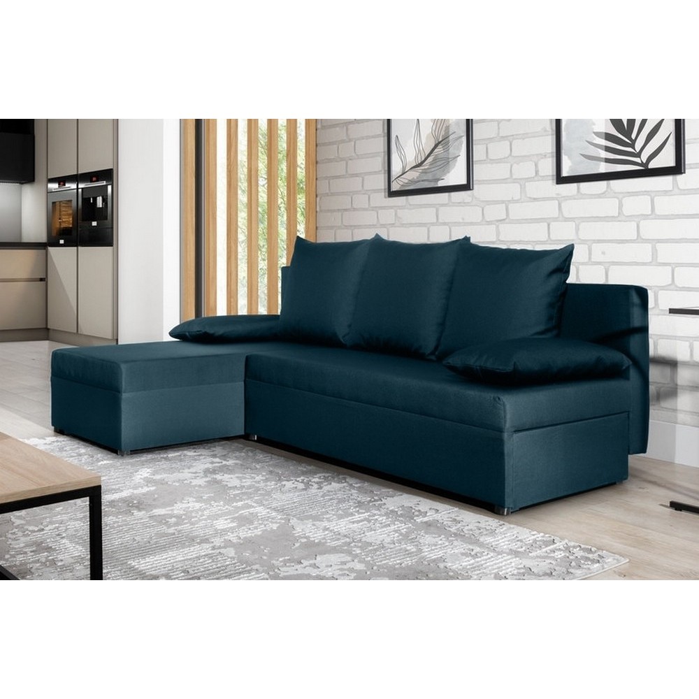 Canapé d'angle convertible - GILO - en tissu luxe 3/4 places - gris foncé, angle gauche (vu de face)