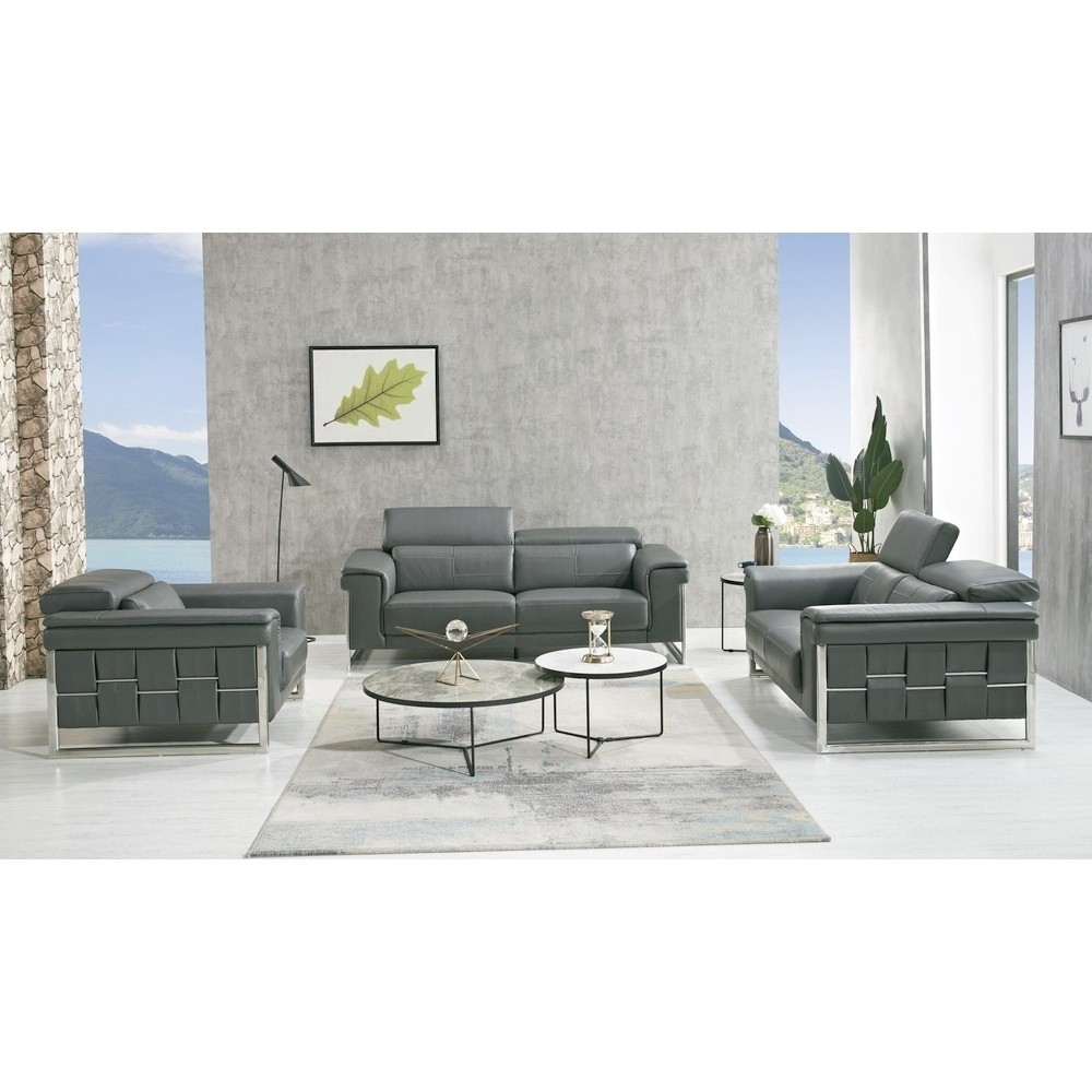 Ensemble Canapé 3 places et 2 places et fauteuil 1 place en cuir italien buffle , BOLZANO, gris foncé, Noir Ensemble Canapé 3 places et 2 places et fauteuil 1 place en cuir italien buffle , BOLZANO, gris foncé, Noir