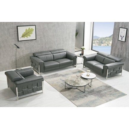 Ensemble Canapé 3 places et 2 places et fauteuil 1 place en cuir italien buffle , BOLZANO, gris foncé, Noir