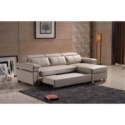 Canapé d'angle convertible en cuir buffle italien 5 places, ALLURE, beige, angle drroite, angle droit