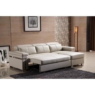 Canapé d'angle convertible en cuir buffle italien 5 places, ALLURE, beige, angle drroite