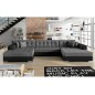 Canapé panoramique convertible en tissu gris et simili noir de qualité, réversible (gauche et droit) - VENTURA Mix, 7 places Canapé panoramique convertible en tissu gris et simili noir de qualité, réversible (gauche et droit) - VENTURA Mix, 7 places