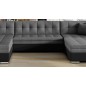 Canapé panoramique convertible en tissu gris et simili noir de qualité, réversible (gauche et droit) - VENTURA Mix, 7 places Canapé panoramique convertible en tissu gris et simili noir de qualité, réversible (gauche et droit) - VENTURA Mix, 7 places