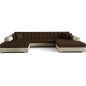 Canapé panoramique convertible en tissu chocolat et simili beige, de qualité, réversible (gauche et droit) - VENTURA Mix, 7 plac Canapé panoramique convertible en tissu chocolat et simili beige, de qualité, réversible (gauche et droit) - VENTURA Mix, 7 plac