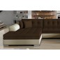 Canapé panoramique convertible en tissu chocolat et simili beige, de qualité, réversible (gauche et droit) - VENTURA Mix, 7 plac Canapé panoramique convertible en tissu chocolat et simili beige, de qualité, réversible (gauche et droit) - VENTURA Mix, 7 plac