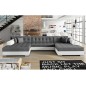 Canapé panoramique convertible en tissu gris et simili blanc cassé de qualité, réversible (gauche et droit) - VENTURA Mix, 7 pla Canapé panoramique convertible en tissu gris et simili blanc cassé de qualité, réversible (gauche et droit) - VENTURA Mix, 7 pla