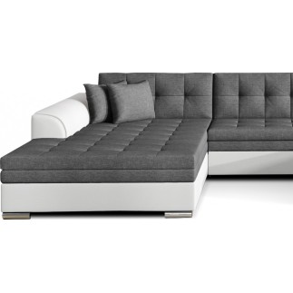 Canapé panoramique convertible en tissu gris et simili blanc cassé de qualité, réversible (gauche et droit) - VENTURA Mix