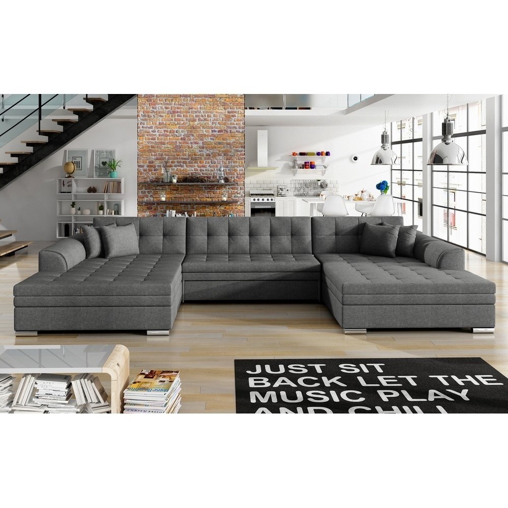 Canapé panoramique convertible en tissu gris foncé de qualité, réversible (gauche et droit) - VENTURA, 7 places Canapé panoramique convertible en tissu gris foncé de qualité, réversible (gauche et droit) - VENTURA, 7 places