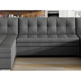 Canapé panoramique convertible en tissu gris foncé de qualité, réversible (gauche et droit) - VENTURA, 7 places