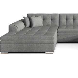 Canapé panoramique convertible en tissu gris de qualité, réversible (gauche et droit) - VENTURA