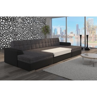 Canapé panoramique convertible en tissu gris de qualité, réversible (gauche et droit) - VENTURA