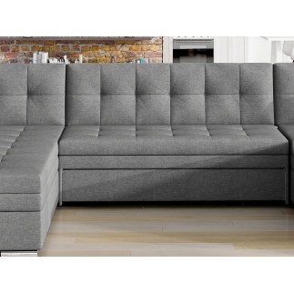 Canapé panoramique convertible en tissu gris de qualité, réversible (gauche et droit) - VENTURA
