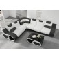 - Canapé d'angle en cuir italien 7 places LUXEMBOURG, blanc et noir, angle gauche - Canapé d'angle en cuir italien 7 places LUXEMBOURG, blanc et noir, angle gauche