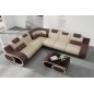 Canapé d'angle en cuir italien 7 places LUXEMBOURG, beige et chocolat, angle gauche Canapé d'angle en cuir italien 7 places LUXEMBOURG, beige et chocolat, angle gauche