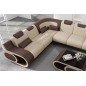 Canapé d'angle en cuir italien 7 places LUXEMBOURG, beige et chocolat, angle gauche Canapé d'angle en cuir italien 7 places LUXEMBOURG, beige et chocolat, angle gauche
