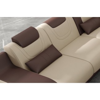 Canapé d'angle en cuir italien 7 places LUXEMBOURG, beige et chocolat, angle gauche