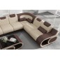 Canapé d'angle en cuir italien 7 places LUXEMBOURG, beige et chocolat, angle droit Canapé d'angle en cuir italien 7 places LUXEMBOURG, beige et chocolat, angle droit
