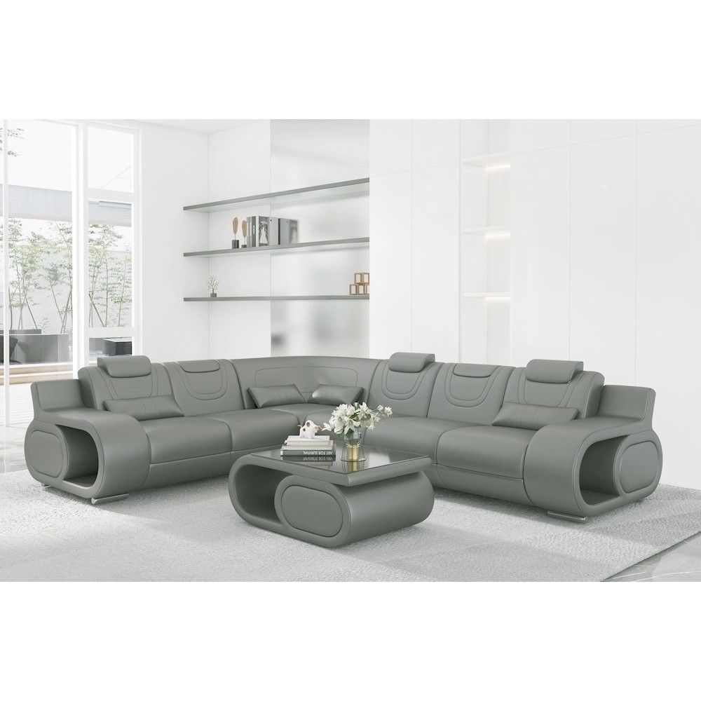 - Canapé d'angle en cuir italien 7 places LUXEMBOURG, gris foncé, angle gauche - Canapé d'angle en cuir italien 7 places LUXEMBOURG, gris foncé, angle gauche