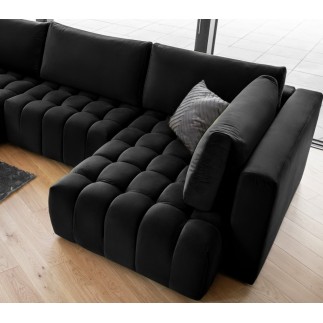- Canapé convertible en velours luxe 6/7 places et coffre, noir, méridienne gauche (vu de face) BONITA