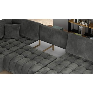 Canapé convertible en velours luxe 6/7 places et coffre, bleu foncé, méridienne gauche (vu de face) BONITA