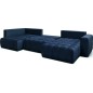 Canapé convertible en velours luxe 5 places et coffre, bleu foncé, méridienne droite (vu de face) BONITA Canapé convertible en velours luxe 5 places et coffre, bleu foncé, méridienne droite (vu de face) BONITA