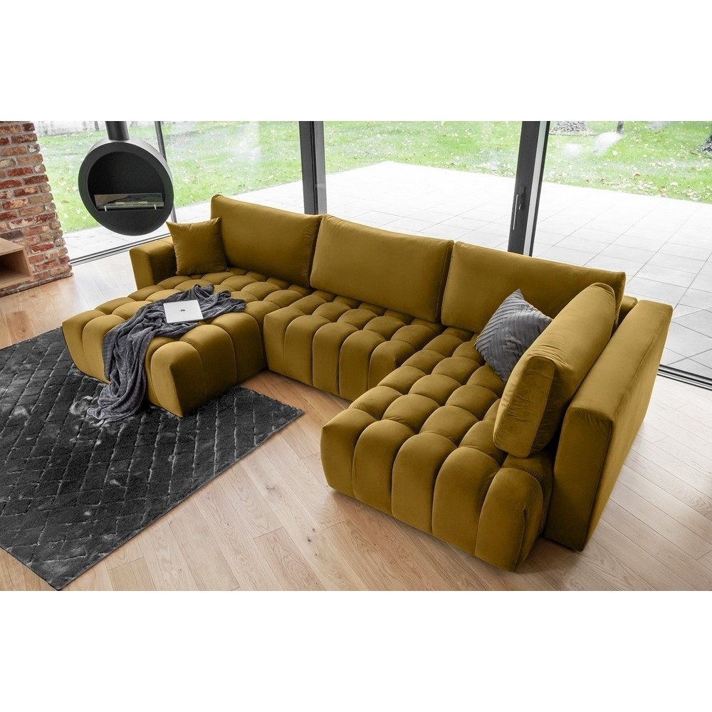 Canapé convertible en velours luxe 6/7 places et coffre, bronze, méridienne gauche (vu de face) BONITA Canapé convertible en velours luxe 6/7 places et coffre, bronze, méridienne gauche (vu de face) BONITA