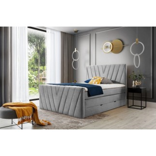 Ensemble boxspring complet 180x200 tête de lit + sommiers + matelas + surmatelas CANDY - velours luxe gris