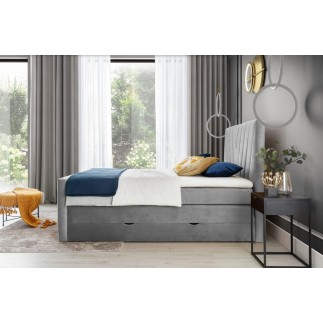 Ensemble boxspring complet 140x200 tête de lit + sommiers + matelas + surmatelas CANDY - velours luxe gris