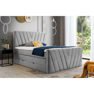 Ensemble boxspring complet 160x200 tête de lit + sommiers + matelas + surmatelas CANDY - velours luxe gris