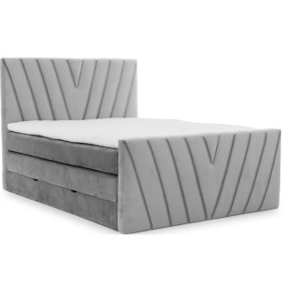 Ensemble boxspring complet 160x200 tête de lit + sommiers + matelas + surmatelas CANDY - velours luxe gris