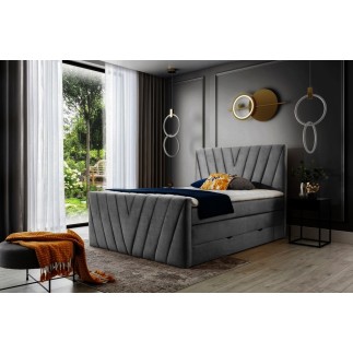 Ensemble boxspring complet 140x200 tête de lit + sommiers + matelas + surmatelas CANDY - velours luxe gris foncé