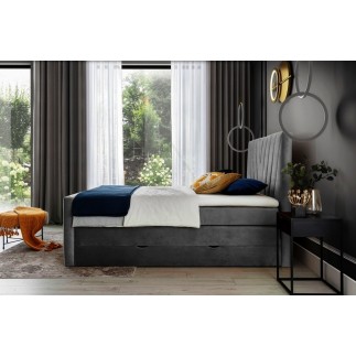 Ensemble boxspring complet 140x200 tête de lit + sommiers + matelas + surmatelas CANDY - velours luxe gris foncé