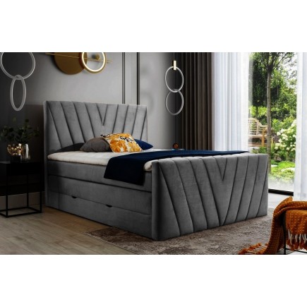 Ensemble boxspring complet 160x200 tête de lit + sommiers + matelas + surmatelas CANDY - velours luxe gris foncé