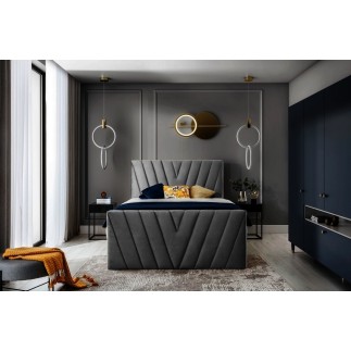 Ensemble boxspring complet 160x200 tête de lit + sommiers + matelas + surmatelas CANDY - velours luxe gris foncé